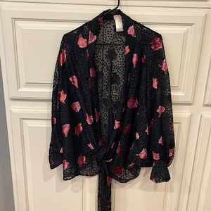 Free People tie kimono Swiss dot black large